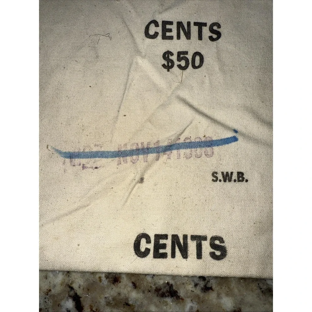 Vintage US Mint Bank Canvas Cloth Coin‎ Money Bag Cents $50 Empty 1988 (5253)